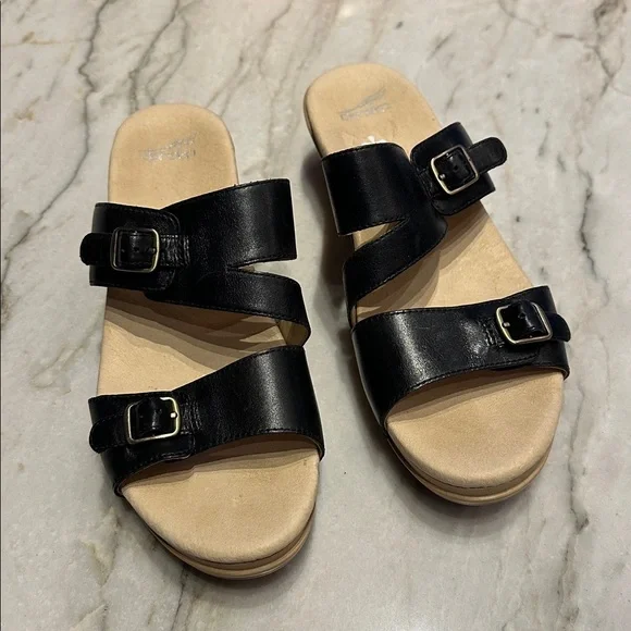 Dansko Karena Real Leather Slide Sandals with Buckle Detail - Picture 3 of 14